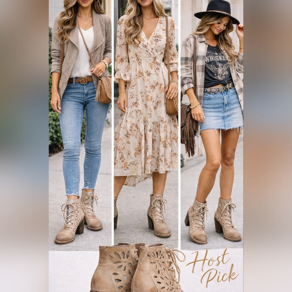 Miss Macie “Waitin On Friday” Laser Cut Leather Booties – Size 10